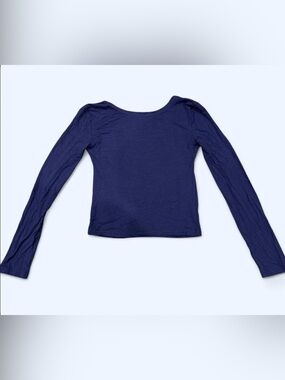 Simple Navy Long Sleeve Top with Open Back
